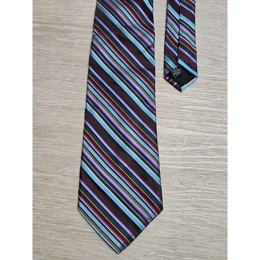 Express Design Studio 100% Silk Striped Tie Brown Blue Pink Diagonal Necktie